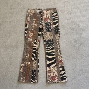 Free People Women Jungle Printed Jett Low Rise Flare Jeans Stretch Size 30/29